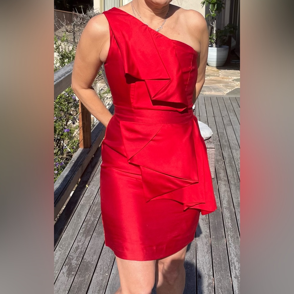 SHOSHANNA Red One Shoulder 100% Silk Cocktail Dress